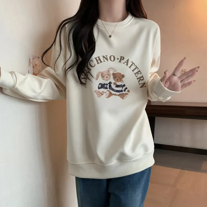 Thin Cartoon Plus Round Neck Loose Fit Sweatshirt