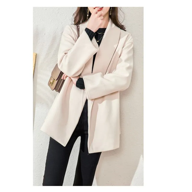 Tie-Up Wool Thigh-Length Loose Fit Wrap Coat