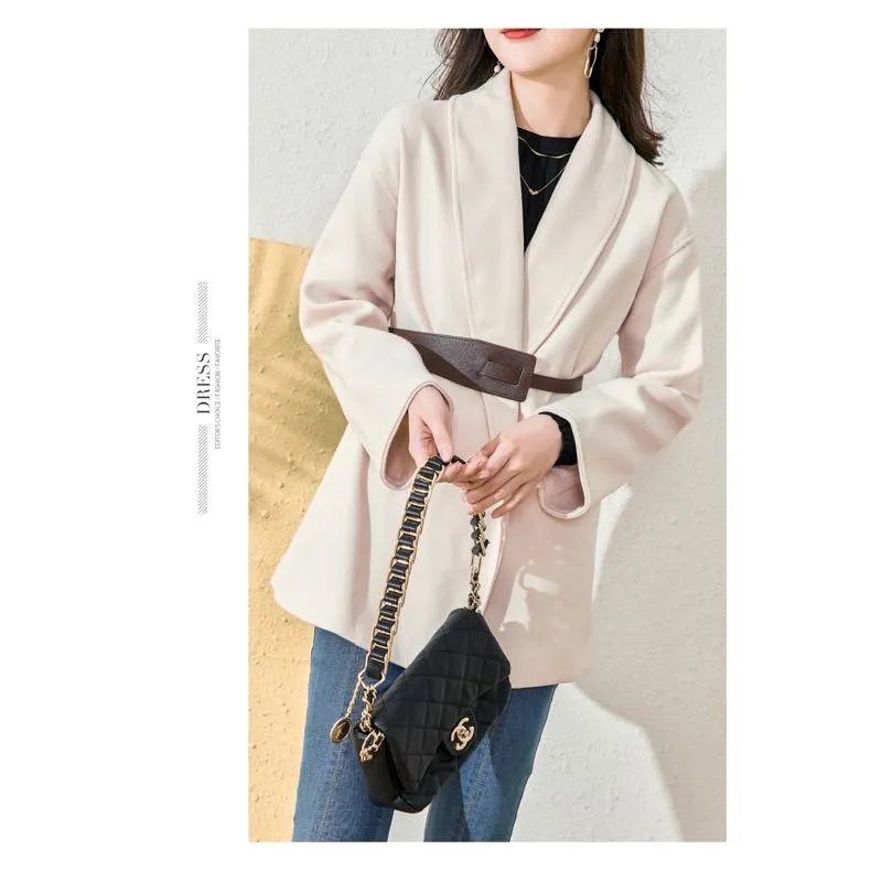 Tie-Up Wool Thigh-Length Loose Fit Wrap Coat