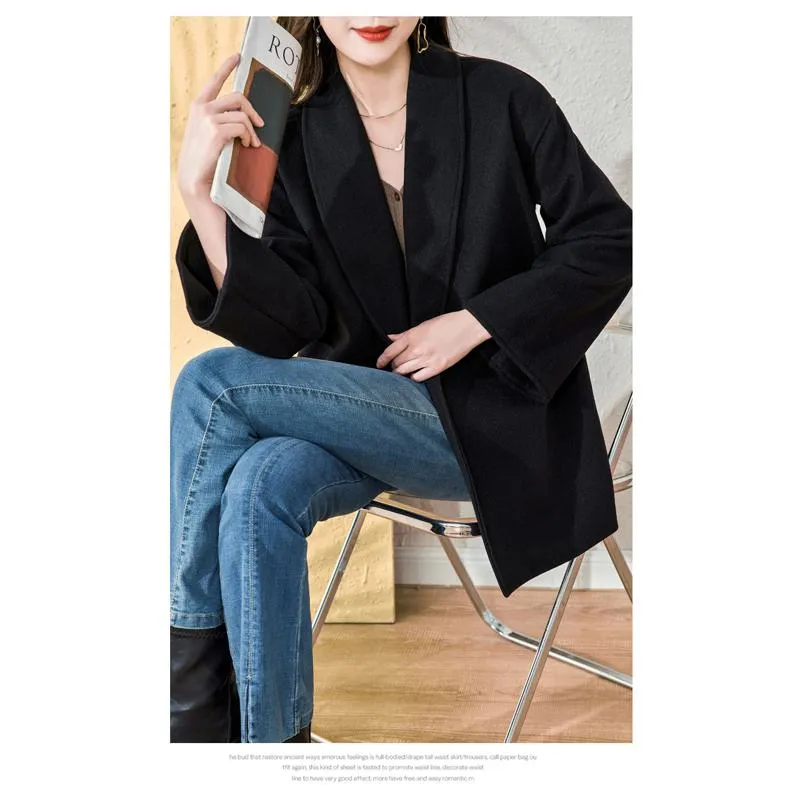 Tie-Up Wool Thigh-Length Loose Fit Wrap Coat