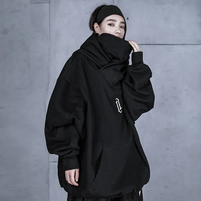 Turtleneck Hoodie Women Techwear Harajuku Hoodies Sweatshirts Hip Hop Streetwear Pullover Oversized Cotton