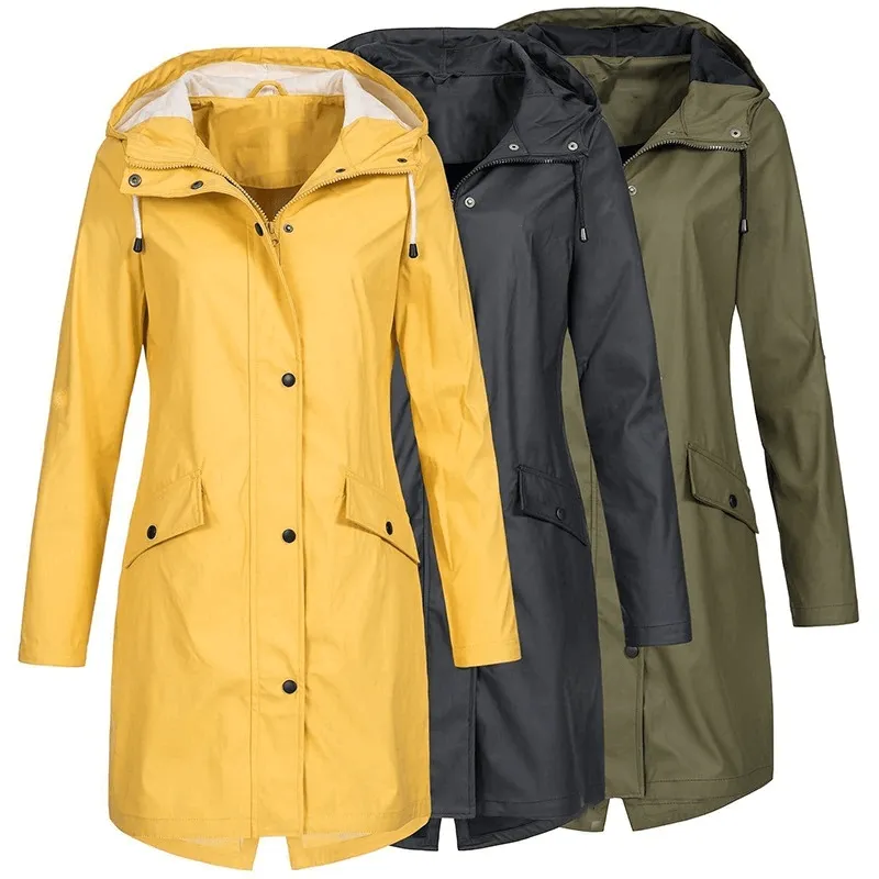 US SALE of Long Rain Jacket for Women / Hiking Outdoor Coat with Hood - SF0011