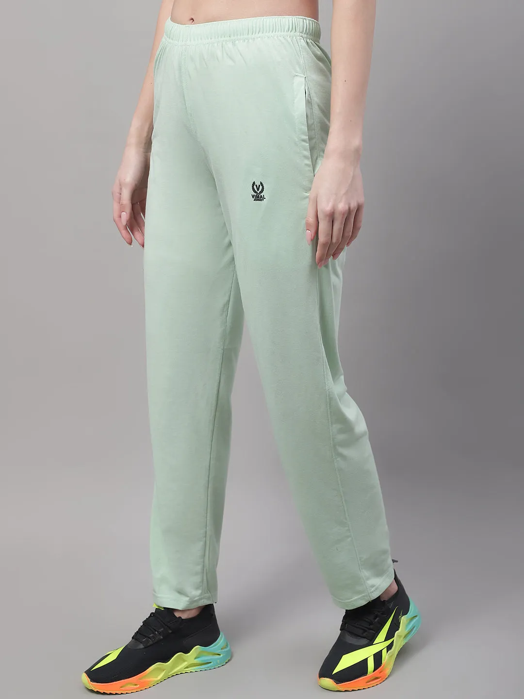 Vimal Jonney Light Green Regular fit Cotton Trackpant for Women(Zip On 1 Side Pocket)