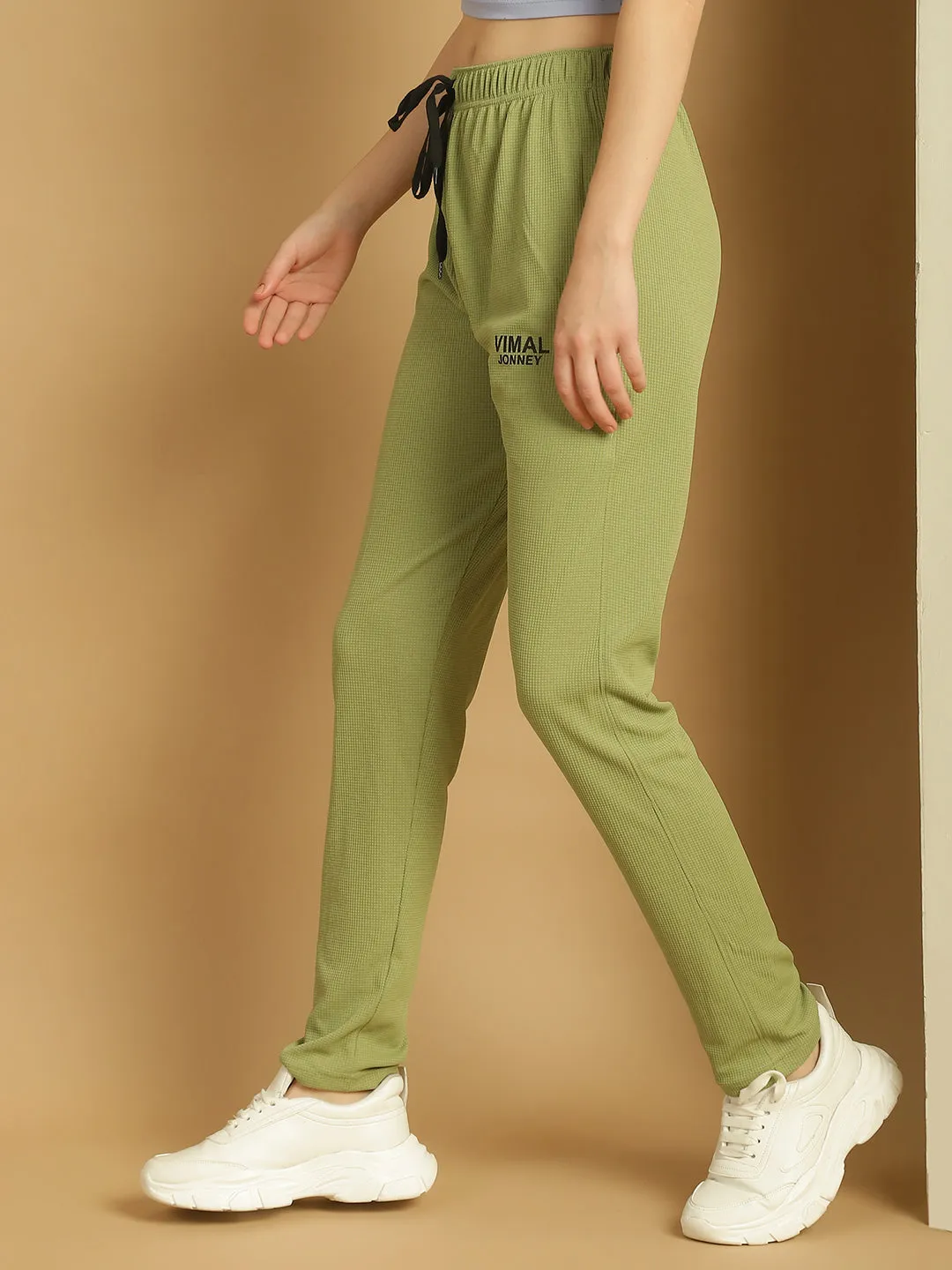 Vimal Jonney Solid Light Green Regular Fit Polyster Lycra Trackpant For Women