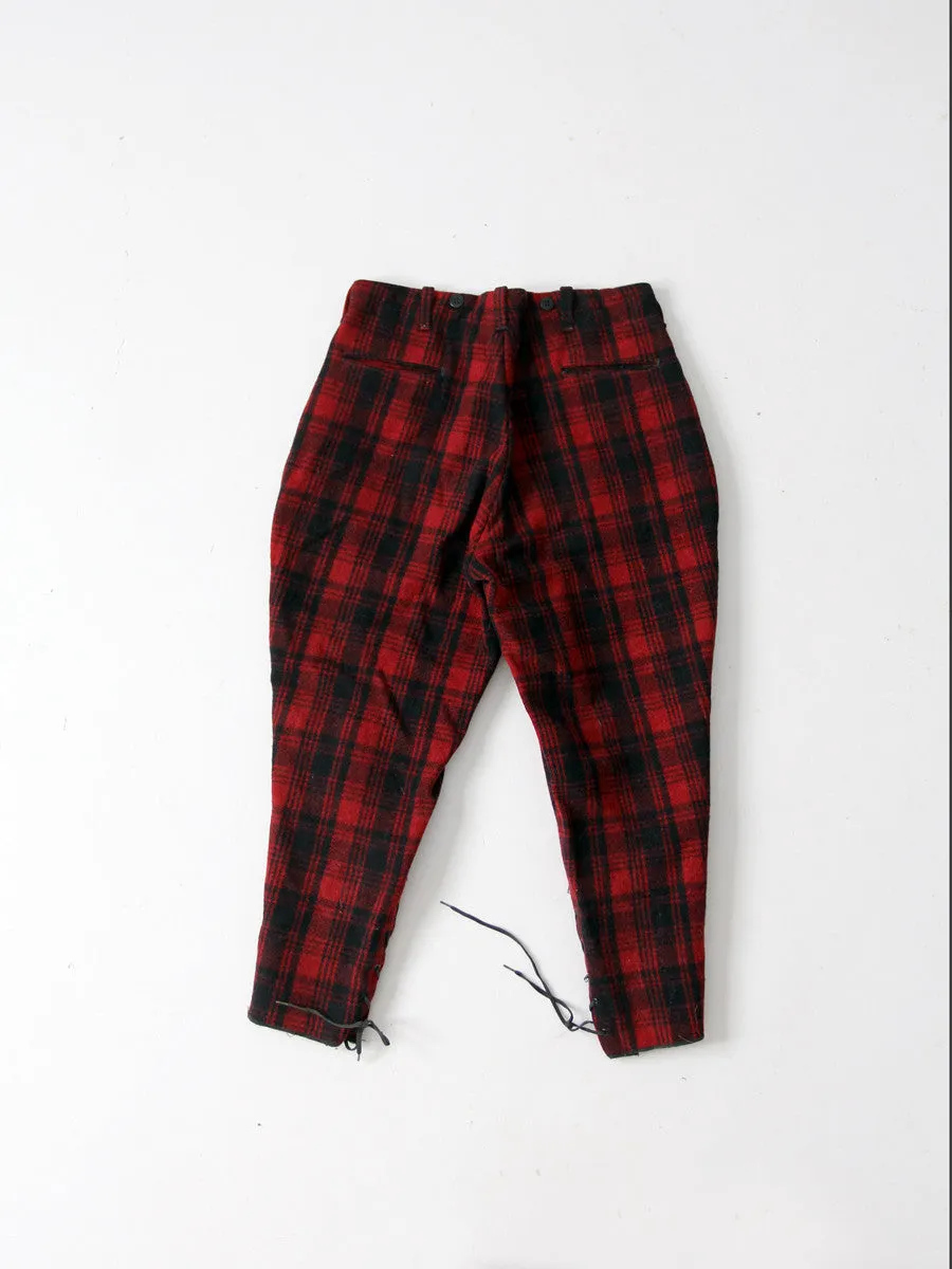 vintage 1930s plaid hunting pants, waist 32