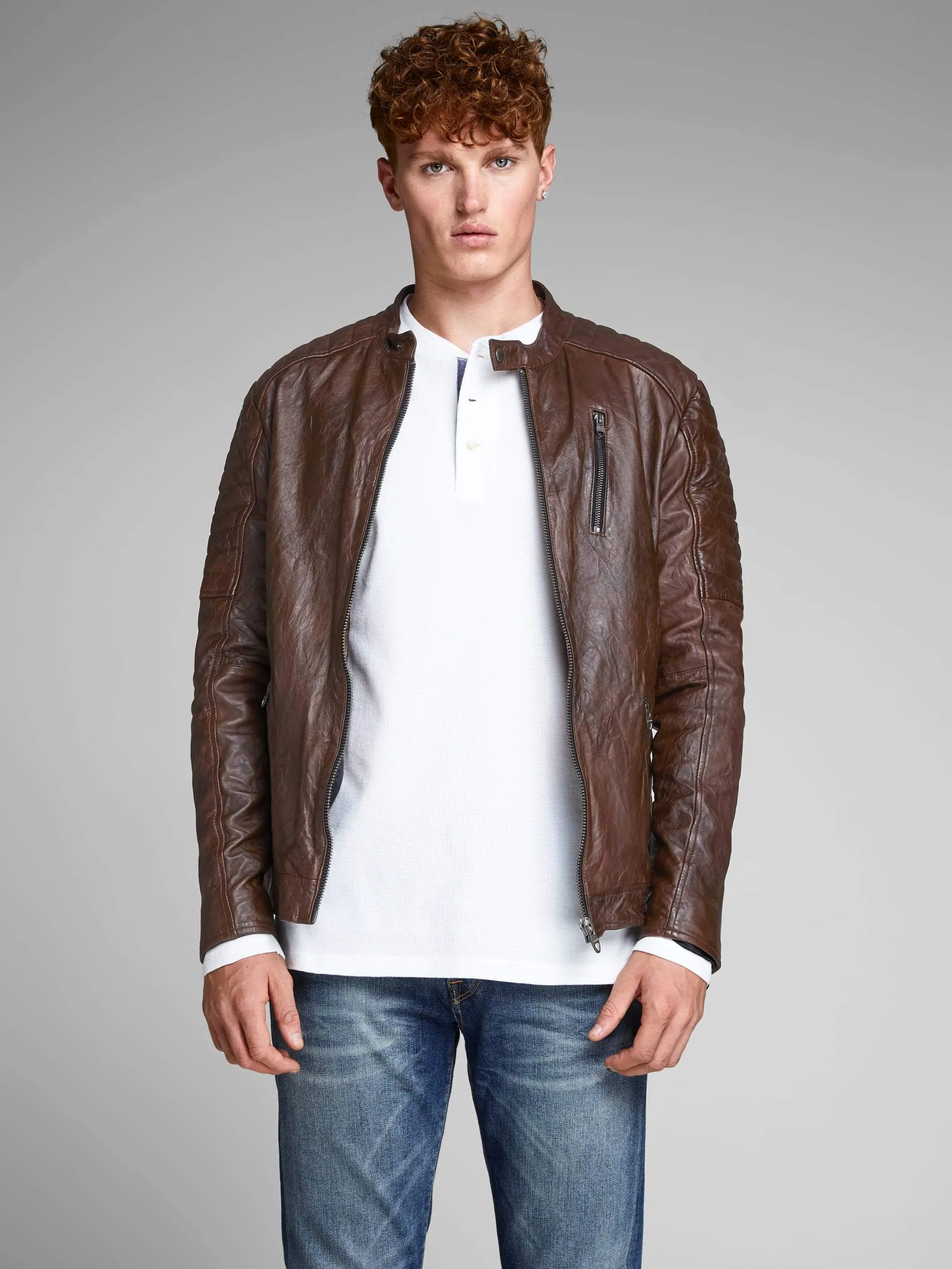 Vintage Look Bomber Leather Jacket