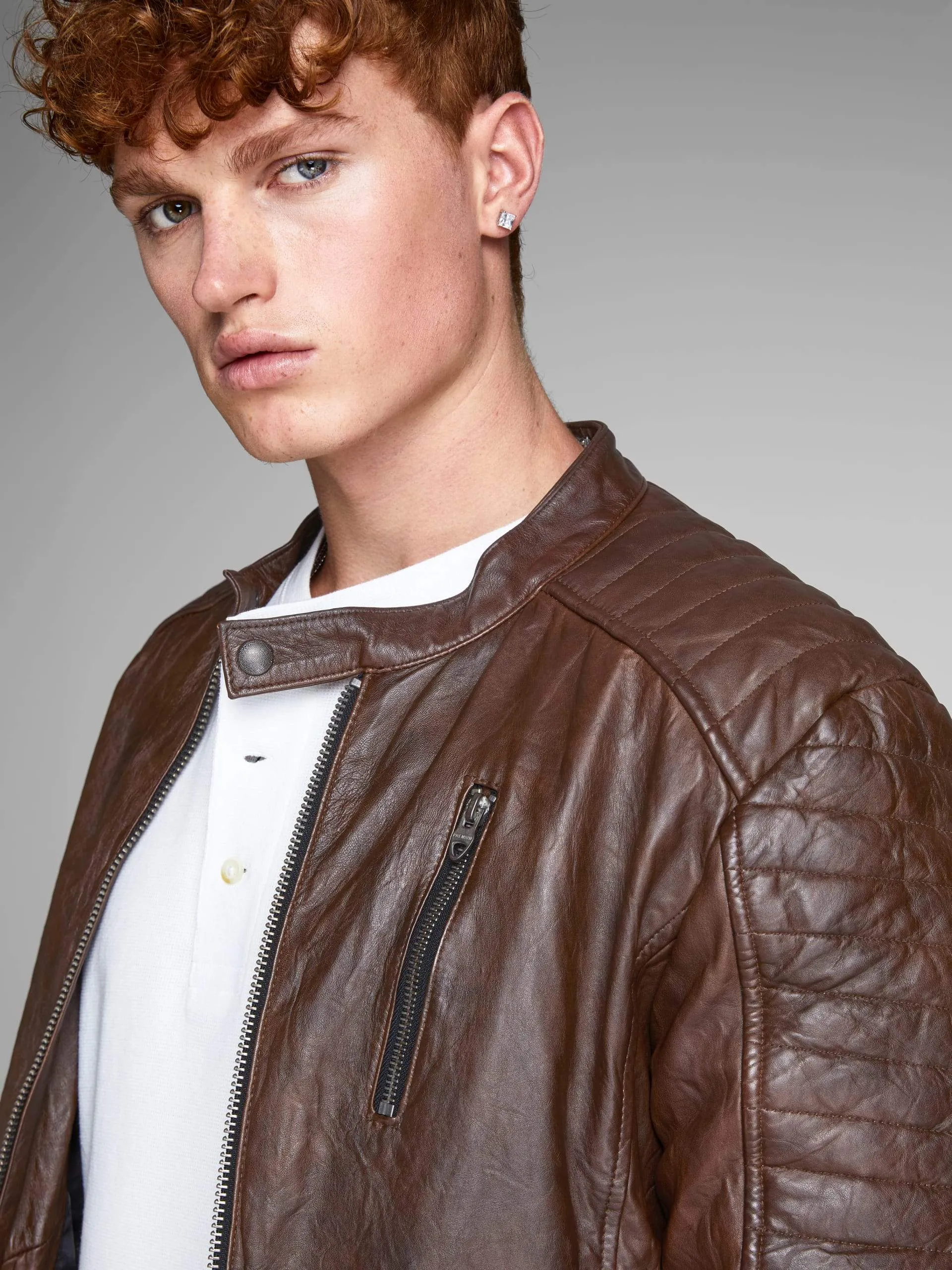 Vintage Look Bomber Leather Jacket