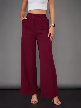 Women Burgundy Front Darted Palazzo Pants