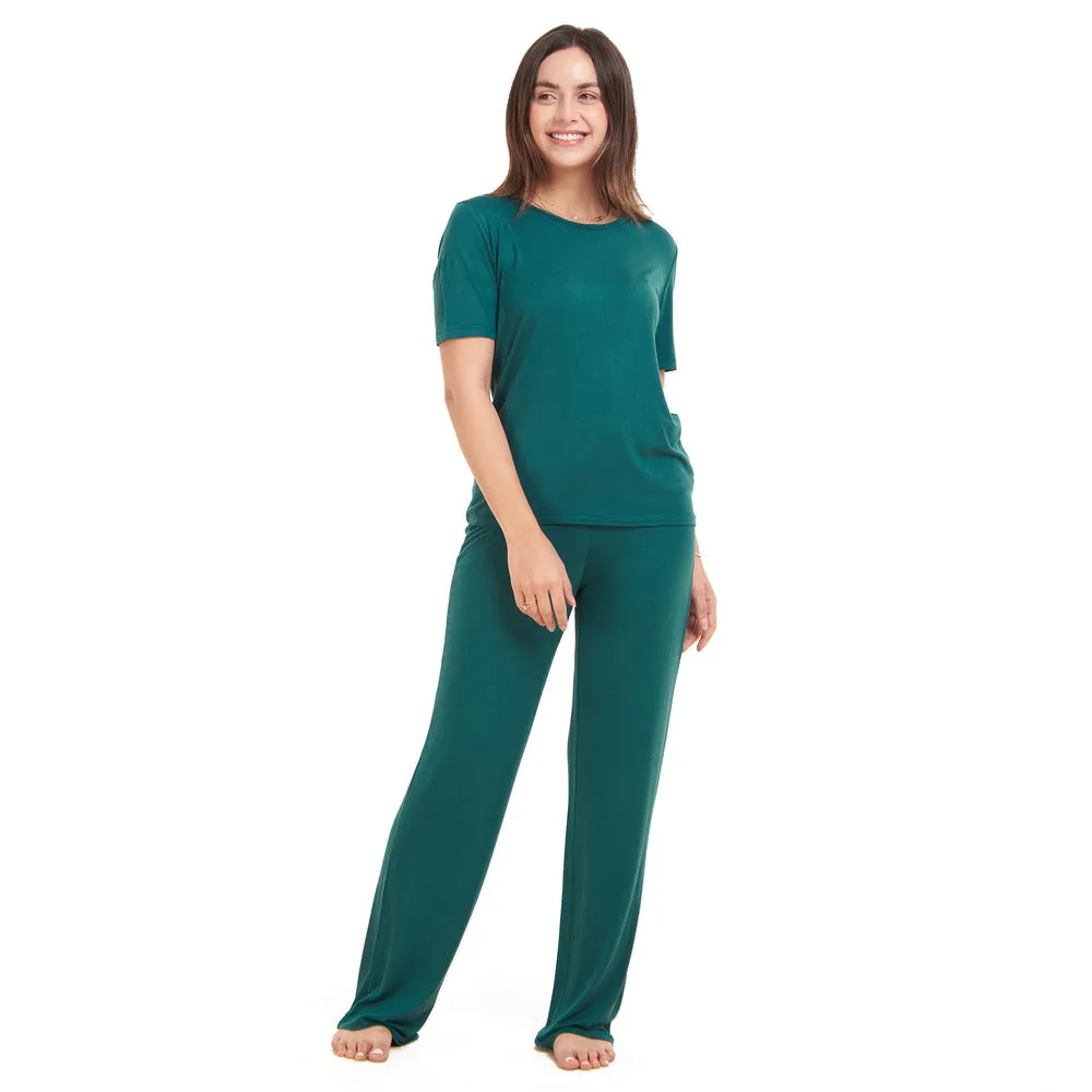 Women summer pajama set Dark green shirt   Pants