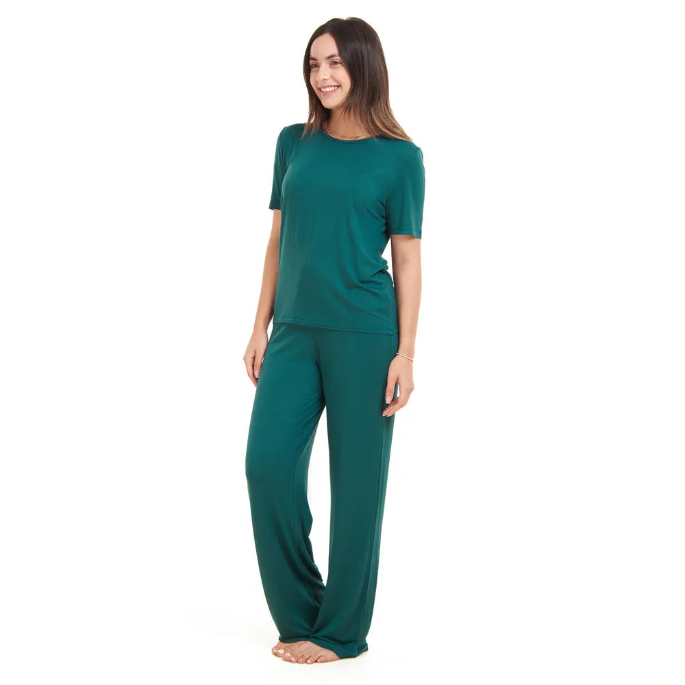 Women summer pajama set Dark green shirt   Pants