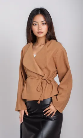 Women Tied Short Jacket (Brown)