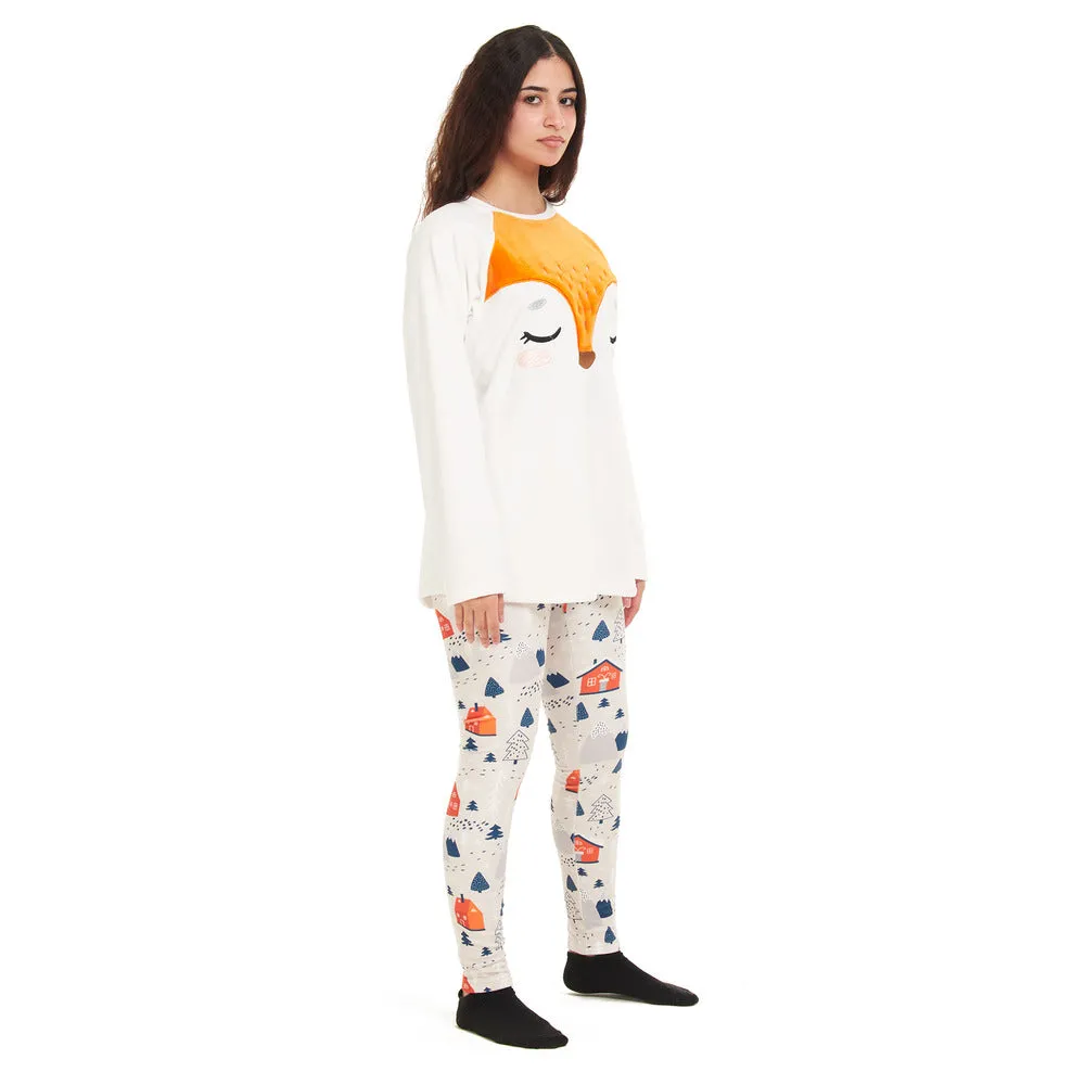 Women Winter Pajama Set Fox Off-white sweatshirt   Leggings