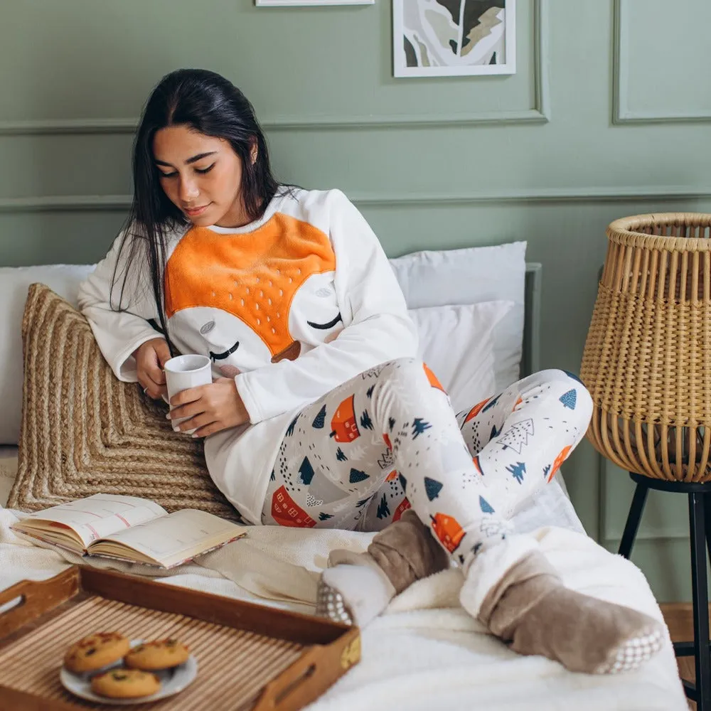 Women Winter Pajama Set Fox Off-white sweatshirt   Leggings