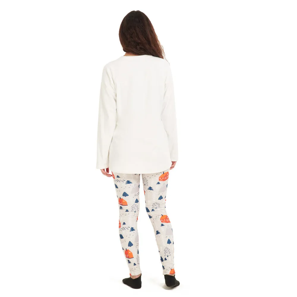 Women Winter Pajama Set Fox Off-white sweatshirt   Leggings