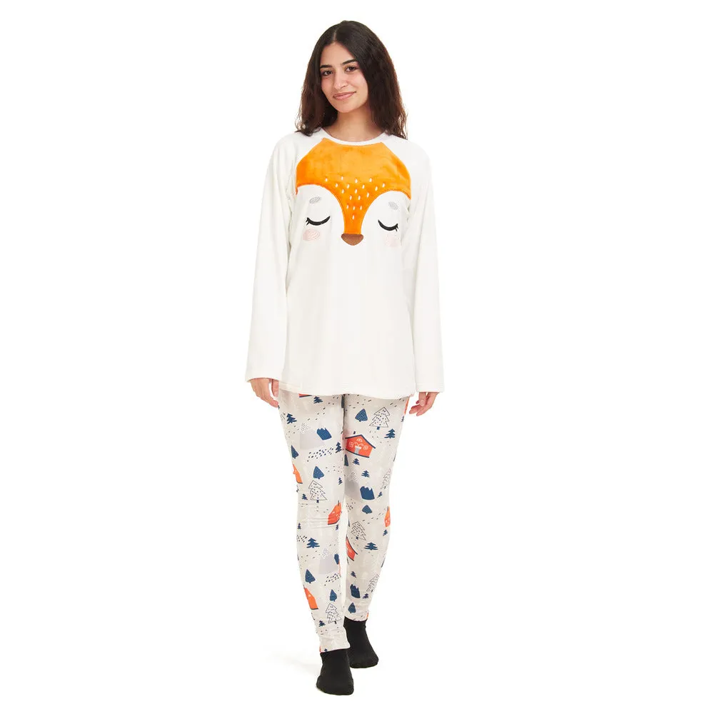 Women Winter Pajama Set Fox Off-white sweatshirt   Leggings