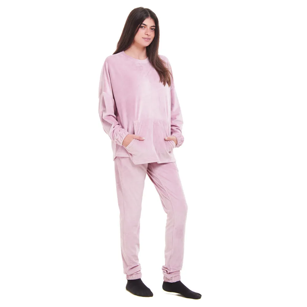 Women Winter Pajama Set Light mauve Sweatshirt   Pants