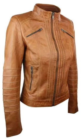 Women's Ladies Vintage Style Sheep Leather Slim Fit Biker Retro Jacket