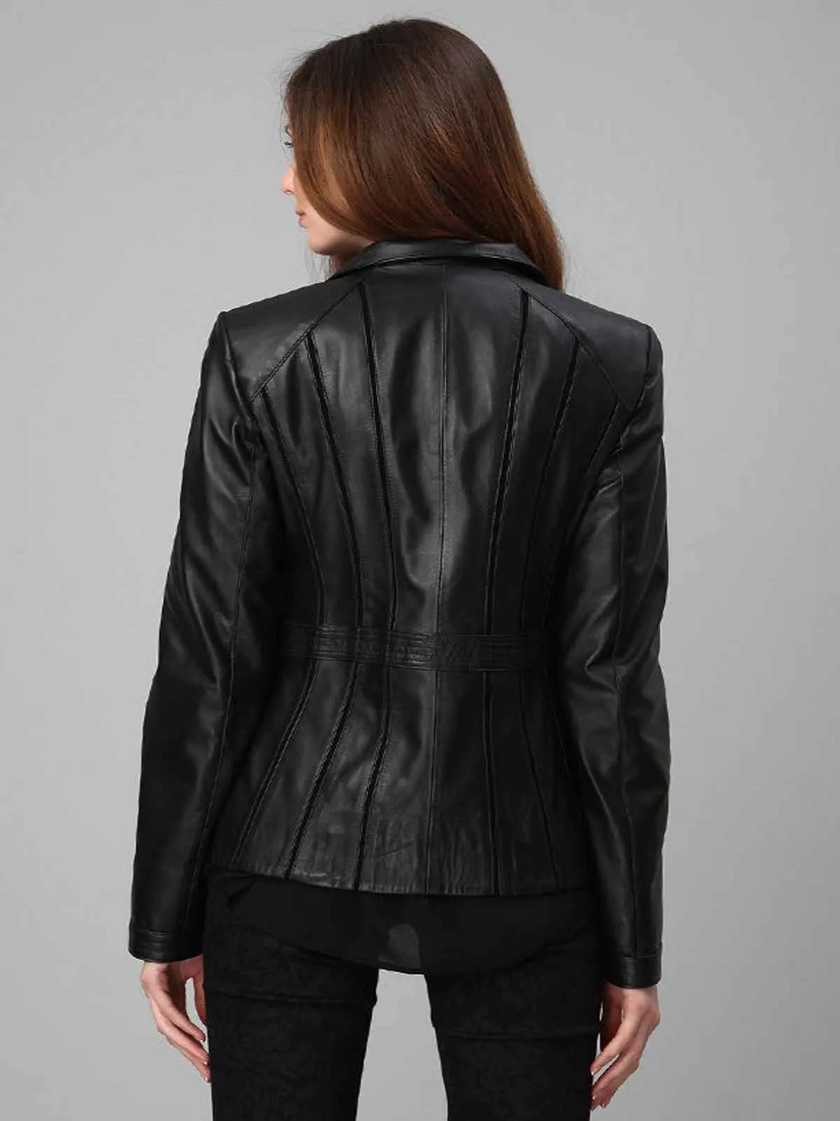 Womens Stripes Black Leather Jacket