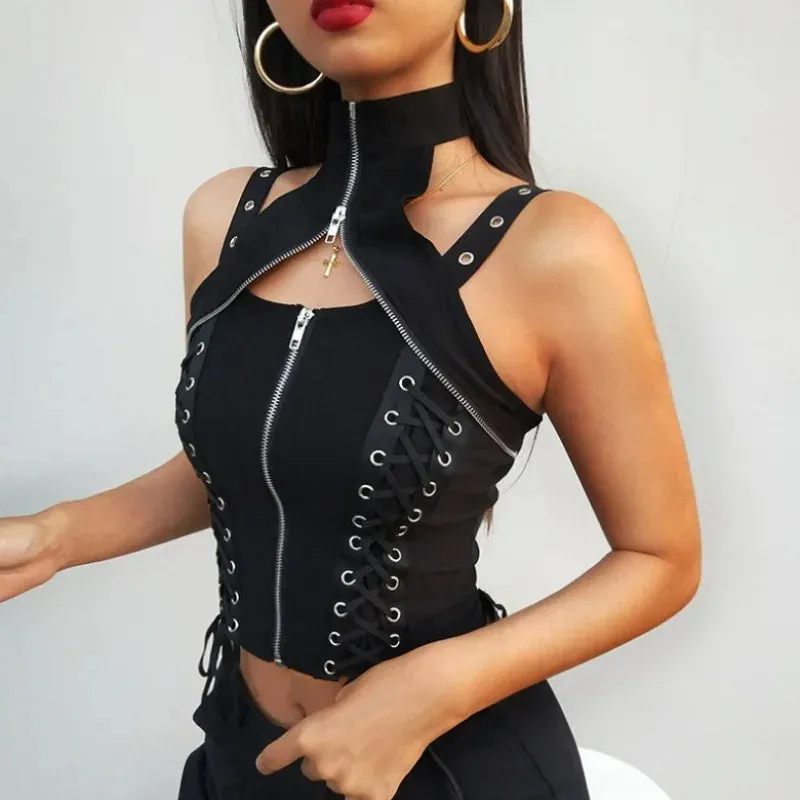 Y2K Dark Punk Gothic High Waist Bandage Crop Top