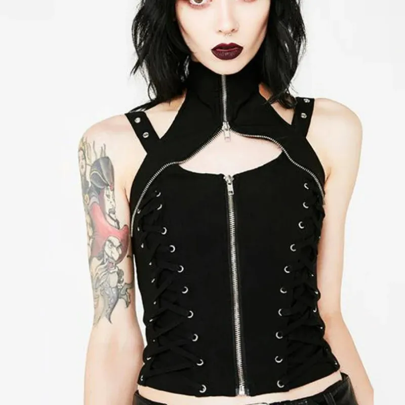 Y2K Dark Punk Gothic High Waist Bandage Crop Top